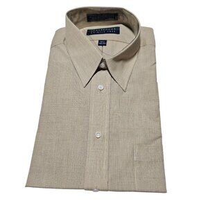 Claybrooke Wrinkle Free Dress Shirt Mens Size 16.5 32 33 Beige Checkered Pattern
